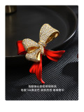 Light red oil dripping bow brooch micro inlaid with zircon exquisite simple brooch versatile pin
