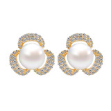 Simple Zircon Earrings s925 Sterling Silver Freshwater Pearl Earrings Women's Fashion Charm Jewelry