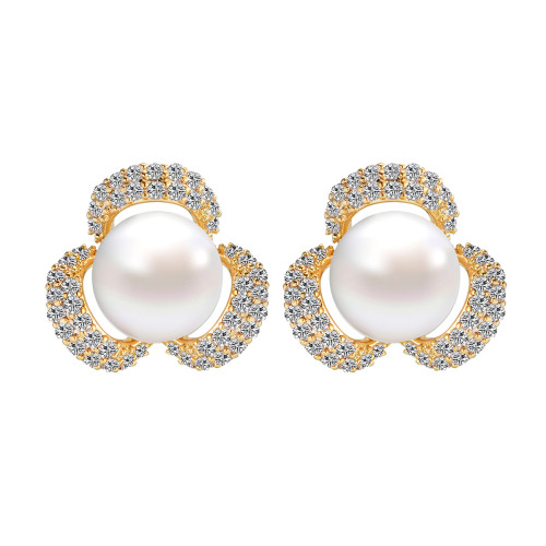 Simple Zircon Earrings s925 Sterling Silver Freshwater Pearl Earrings Women's Fashion Charm Jewelry