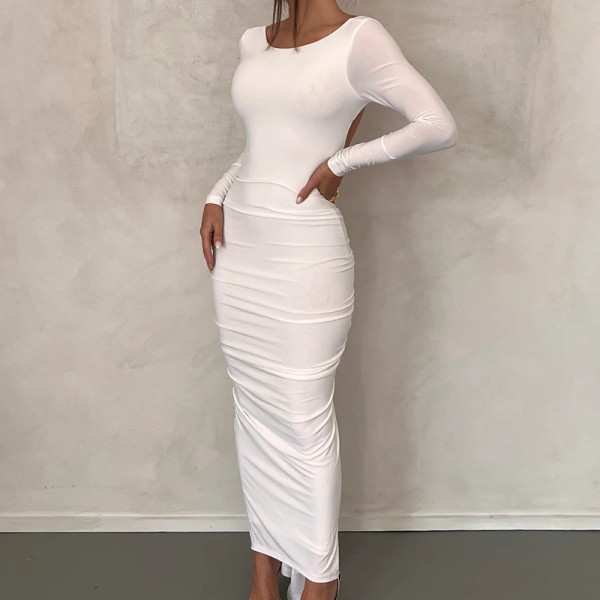 Women's sexy backless tight long dress Fashion long sleeve hip lift high waist dress