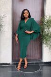 Temperament Bat Sleeve Low Breast Tight One Step Women's Dress