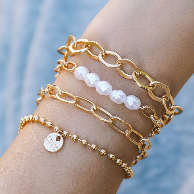 Coarse chain English letter love combination 4-piece bracelet