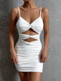 Strap Women's Dress Summer Hollow out V-neck Sexy Wrap Hip Dress Twisted Strip Dress