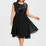 Oversize Dress Solid Chiffon Sequins Sleeveless Zipper Dress