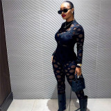 Fashion sexy hollow solid color high elastic tight long suit