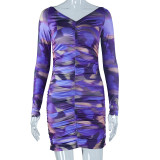 Fashion sexy one neck long sleeve hip wrap dress