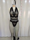 Sexy lace perspective one-piece deep V alluring suit