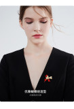 Light red oil dripping bow brooch micro inlaid with zircon exquisite simple brooch versatile pin