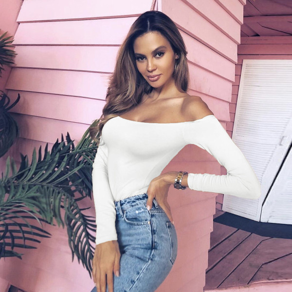 Women's sexy one neck off shoulder long sleeve slim fitting jumpsuit