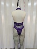 Sexy lace perspective one-piece deep V alluring suit