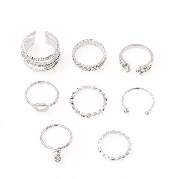 Diamond set open ring 8-piece personality set ring ring ring forefinger joint tail ring