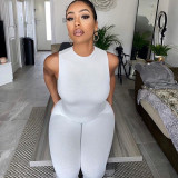 Solid stretch slim round neck sleeveless jumpsuit