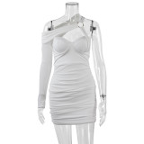 Long sleeved women's sexy one shoulder hollowed out hip wrap dress