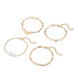 Fashion Geometric OT Buckle Metal Bracelet Female Creative Pearl Multi layer Flower Bracelet