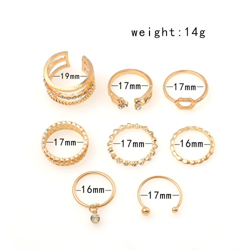 Diamond set open ring 8-piece personality set ring ring ring forefinger joint tail ring