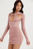 Women's Mosaic Hip Wrap Dress Long Sleeve Hollow Women's Dress