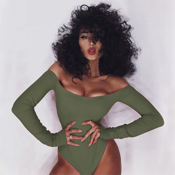 Women's sexy one neck off shoulder long sleeve slim fitting jumpsuit