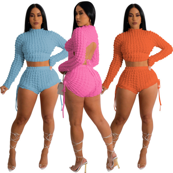 Fashion sexy popcorn backless two-piece set