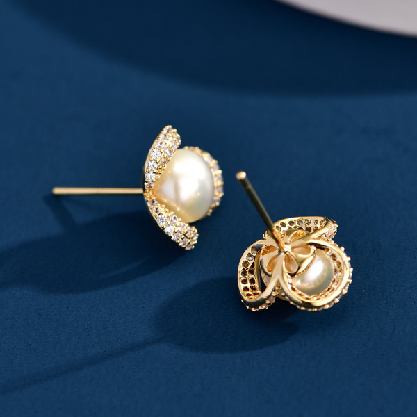 Simple Zircon Earrings s925 Sterling Silver Freshwater Pearl Earrings Women's Fashion Charm Jewelry