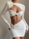Sexy hollow out long sleeve irregular hip wrap skirt