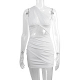 Sexy One Shoulder Irregular Short Dress Hollow out Hip Wrap Dress
