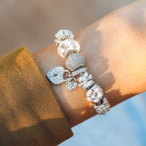 Crown Colored Glass Bracelet Concentric Lock with Diamond Heart Gift Box String Bracelet Jewelry