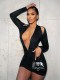 Long Sleeve Dress Sexy Deep V-Neck Backless Strap Hip Wrap Dress