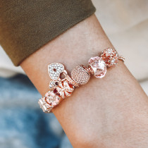 Crown Colored Glass Bracelet Concentric Lock with Diamond Heart Gift Box String Bracelet Jewelry