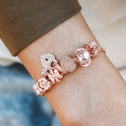 Crown Colored Glass Bracelet Concentric Lock with Diamond Heart Gift Box String Bracelet Jewelry