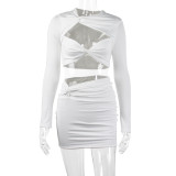 Sexy hollow out long sleeve irregular hip wrap skirt