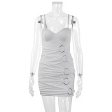 Women's round dress with breast cushion sexy hollow suspender skirt hip wrap skirt