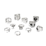 Fashion Bagua Poker Butterfly Broken Heart Mushroom Combination 11 piece Set Ring