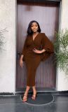 Temperament Bat Sleeve Low Breast Tight One Step Women's Dress