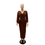 Temperament Bat Sleeve Low Breast Tight One Step Women's Dress