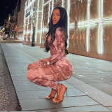 Fashion retro printing personality line long sleeve one-piece trousers suit