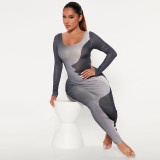 Irregular digital printing long sleeve hip wrap style dress