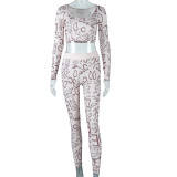 Letter printed round neck long sleeve top high waist hip lifting leggings fashion suit