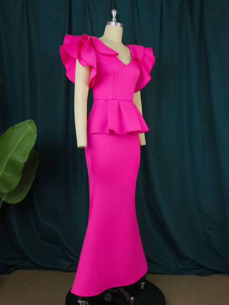 Sweet Ruffle Dress V-Neck Waist Slim Dress