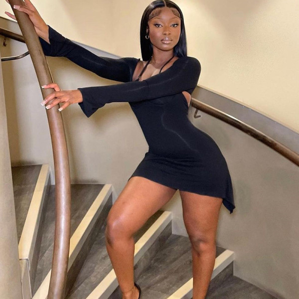 Sexy Solid Neck Long Sleeve Irregular Dress