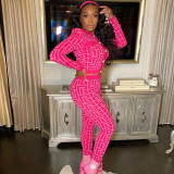 Fashion printed button trousers zipper casual suit
