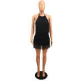 Women's backless strap loose tassel wavy suspender dress