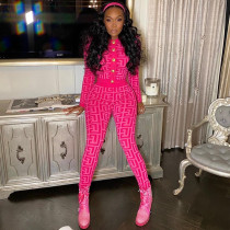 Fashion printed button trousers zipper casual suit Fashion printed button trousers zipper casual suit
