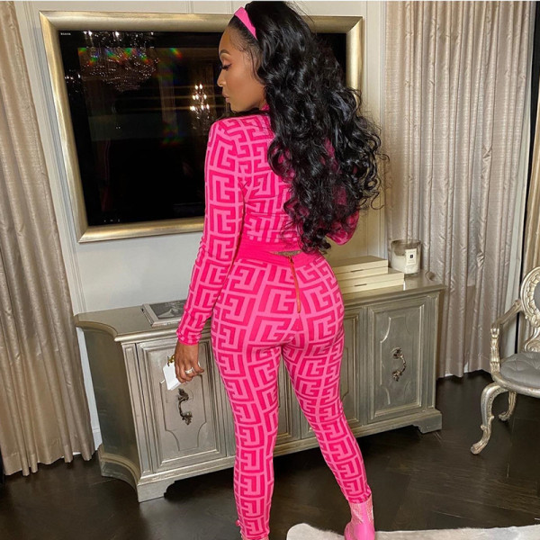 Fashion printed button trousers zipper casual suit