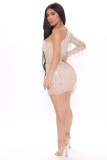 Fashionable hip wrap dress One side long sleeve sequin tassel sexy party nightclub dress