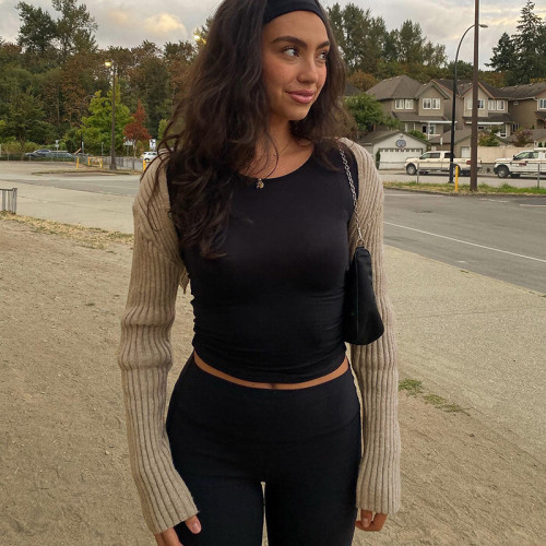 Long sleeve classic clean color versatile hot girl woolen blouse