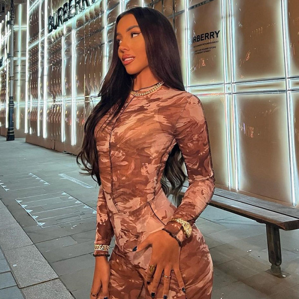 Fashion retro printing personality line long sleeve one-piece trousers suit