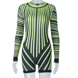 Round neck long sleeve digital printing tight hip lifting one-piece shorts