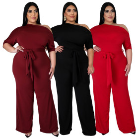 Oversize Women's Fashion Solid Shoulder Strap Jumpsuit Wide Leg Pants