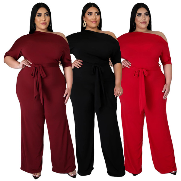 Oversize Women's Fashion Solid Shoulder Strap Jumpsuit Wide Leg Pants