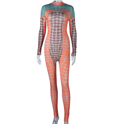 Stand Collar Long Sleeve Bodysuit High Waist Tight Leggings Fashion Bodysuit